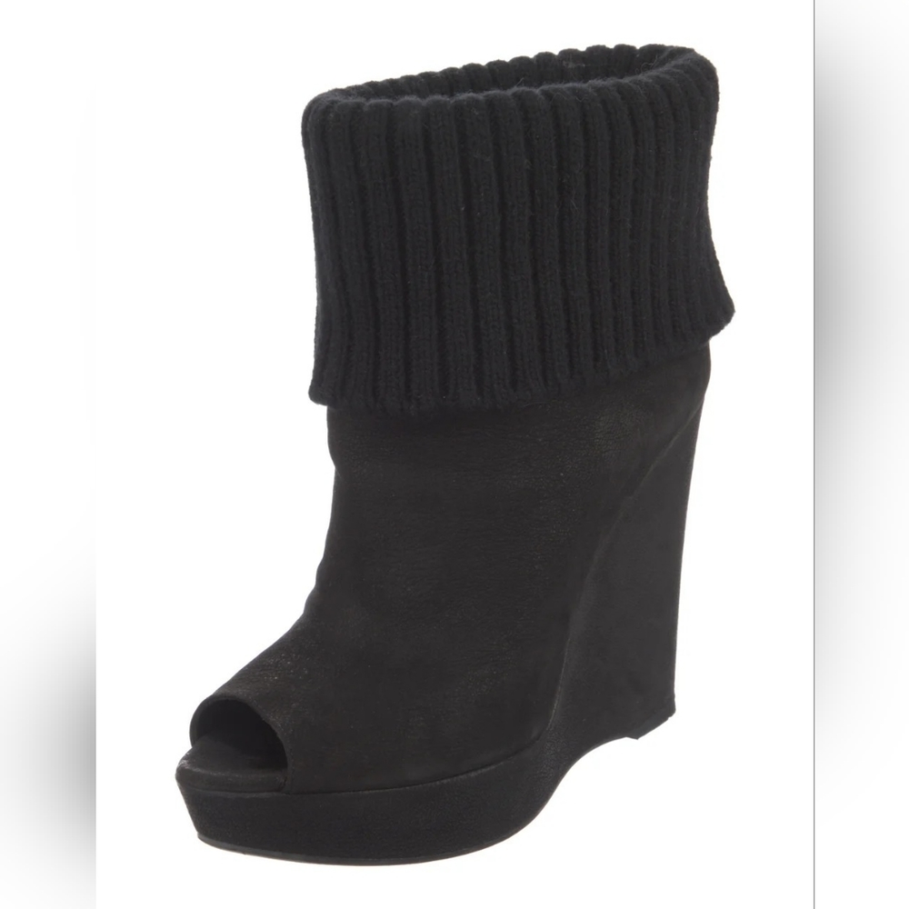 Prada Open Toe Wedge Booties Boots Black 37.5